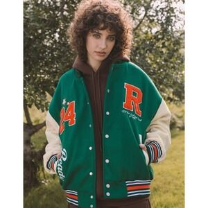 Sz Small Streetwear Inflation Varsity Jacket Unisex Baseball Green Orange Grange